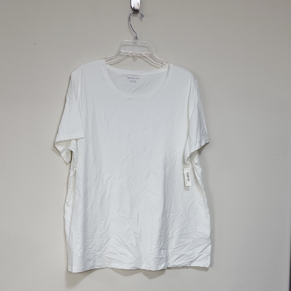 AMERICAN ESSENTIALS White Cotton Modal Crew Neck Short Sleeve T-Shirt - 2X